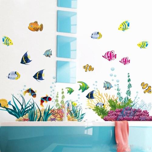 Cartoon Undersea colored fish Wall Sticker kids rooms bathroom decorations wallpaper Mural Removable Glass window stickers