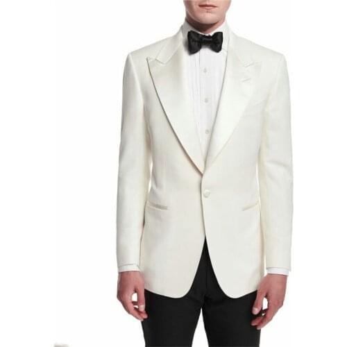 Custom Ivory Men Suits Groomsmen Wedding Tuxedo for Man Blazer Wide Peaked Lapel 2Piece Slim Fit Terno Masculino Costume Homme