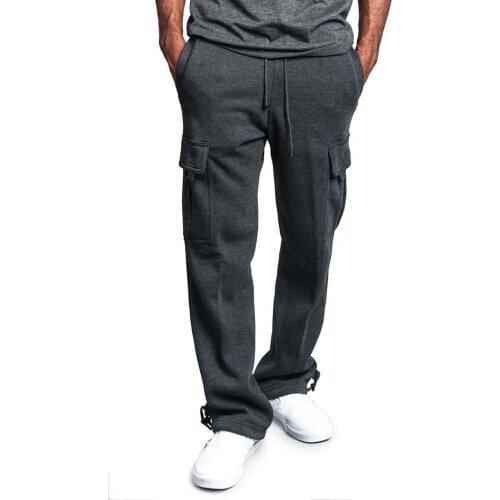 Men Solid Color Sweatpants Autumn Winter Adults Casual Style Cargo Casual Pants Thickened Enlarged Warm with Pockets Drawstring