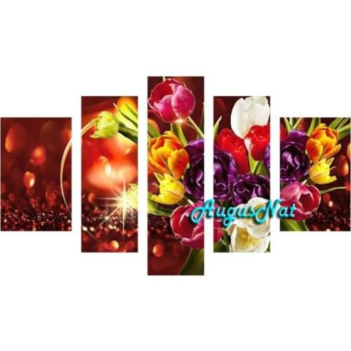 Flower diamond painting set 5d diy full drill diamond sticker tulip wall art rhinestone pasted gift multi pictures combination