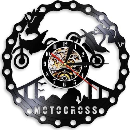 Motocross Racing Home Decor Modern Wall Clock Dirtbike Trick Riding Vinyl Record Wall Clock Motorcycle Racing Rider Gift For Him