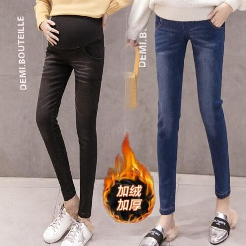 Maternity wear autumn and winter denim maternity pants denim pregnant women wear pants stretch pregnancy stomach lift pants