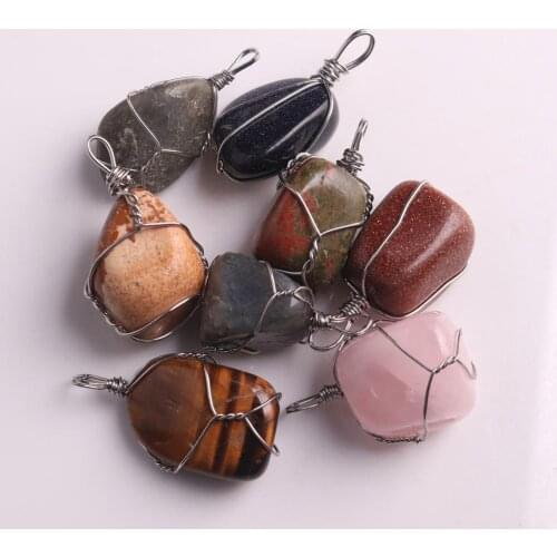 6pcs/lot Natural Stone irregularity Necklace Pendants Healing Quartz Treat Crystal Charm for Jewelry Making Free