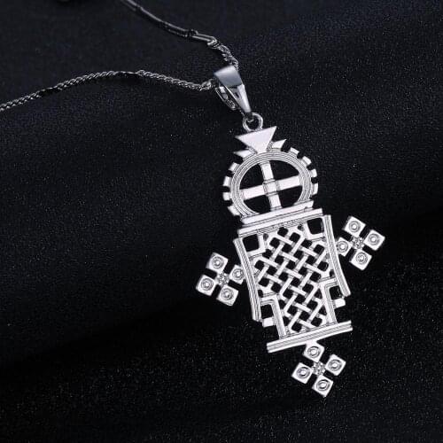 Ethiopian Silver Color Cross Pendant Necklace Eretrian Coptic Crosses Women Chain Jewelry