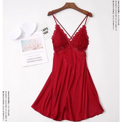 Sanderala Sexy Women Lace Sleepdress Deep V Backless See Through Sleeveless Nightgown Lingerie Sleepwear Night Dress