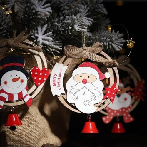 Christmas Pendant Wooden Garland Ornaments Elderly Snowman Elk Christmas Tree Bell Pendant
