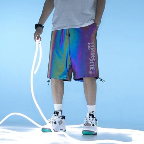 Glamorous Reflective Print Shorts Man Fashion Clothing Hip-hop Streetwear Casual Sports Large Size Half Pants Boys Punk Shorts