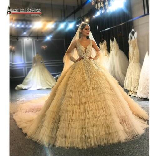Amanda Novias original design champagne color wedding dress real work top quality