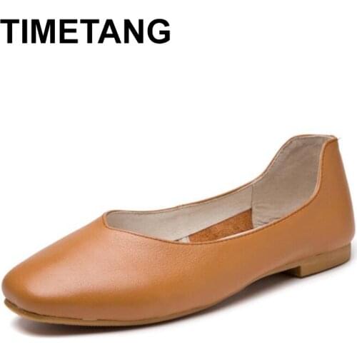 TIMETANG new Handmade genuine leather women flats shoes female casual flat women loafers shoes slips leather flat womens shoes