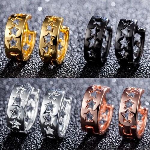 WQQCR five-pointed star hollow four color selection hot gold and silver black gold rose gold earrings ladies childrens gifts