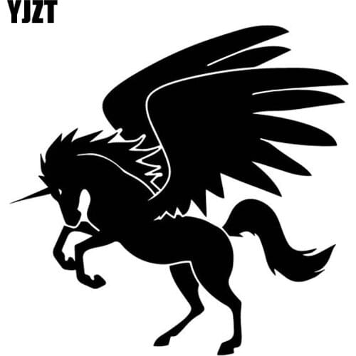YJZT 17.7CM*17.5CM Unicorn Spread Wings Decor Creative Car Sticker Car Trunk Vinyl Decal Black/Silver C4-1760