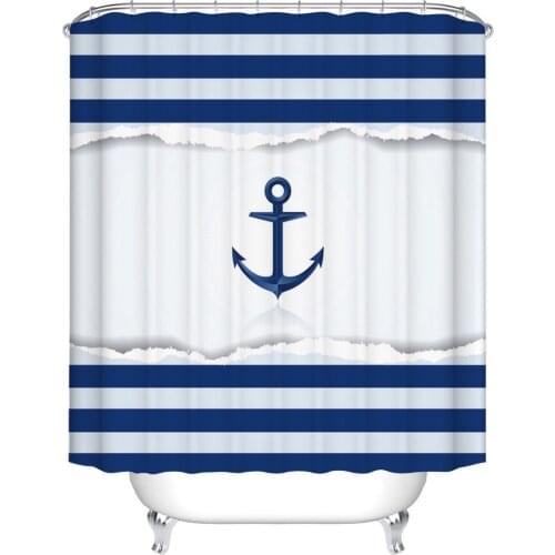 Ocean Lover Anchor Nautical Blue Anchor and Stripes Vintage Anchor on Navy Blue Stripes Shower Curtain