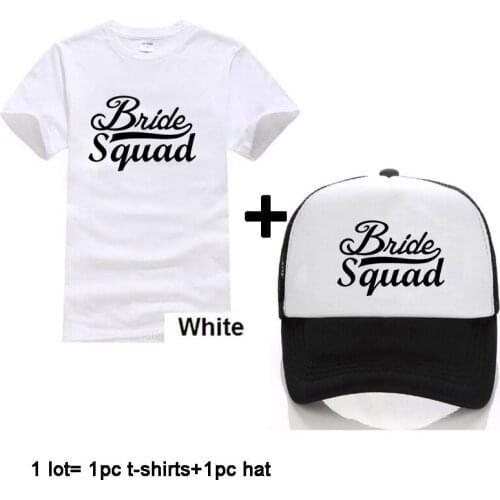 Hat+T-shirt One lot Printing BRIDE Squad Baseball Cap Women Wedding Prepare Trucker Caps Female BRIDE Party Hats+Top t-shirts
