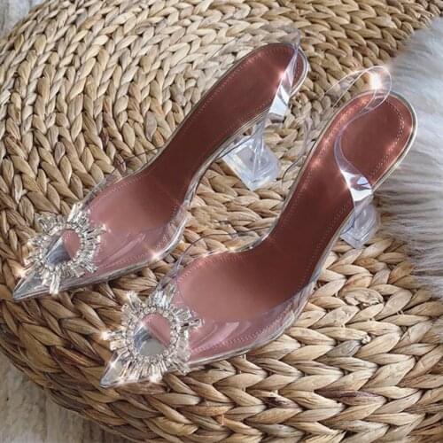 Transparent PVC Sandals Women Pointed Clear Crystal Cup High Heel Stilettos Sexy Pumps Summer Shoes Peep Toe Women Pumps Size 45
