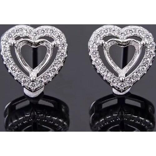 925 Sterling Silver Women Stud Earrings 7x7mm Heart Cabochon Semi Mount Earrings for Turquoise Amber Setting Crystal