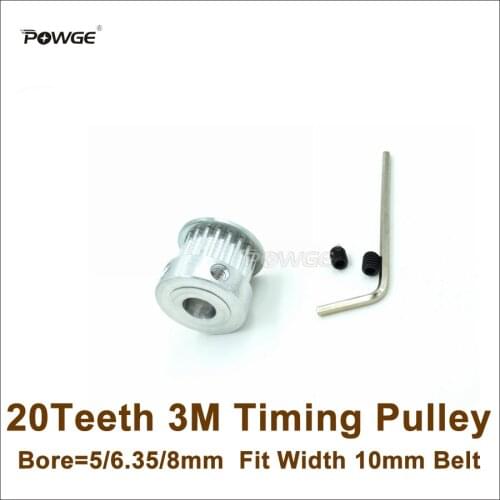 POWGE 20 Teeth 3M Timing Pulley Bore 5/6.35/8mm Fit Width 10mm HTD 3M Belt 20T 20Teeth HTD3M Pulley CNC Engraving Machine