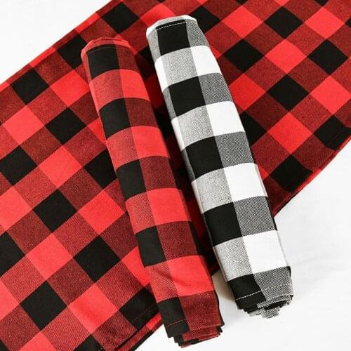 186/218cm Red Black Plaid Table Runner for Christmas Decoration Merry Christmas Home Decor Classic Xmas Party Table Cover Mat