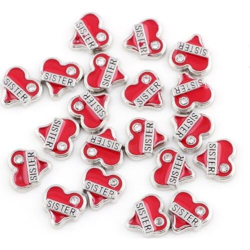 F137 Red Crystal Heart Sister Floating Charms For Living Glass Magnetic Floating Locket 9*9mm