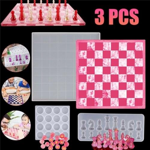3Pccs/Set Chess Kit Silicone Mold Resin International Chess Pieces Checkers Checkerboard Crystal Epoxy Resin Mould For DIY Tools