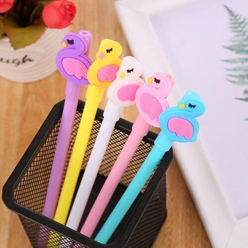 50PCS Creative Swan Gel Pen Cute Student Stationery Examination Waterborne Pen Cartoon Flamingo Office Accessories