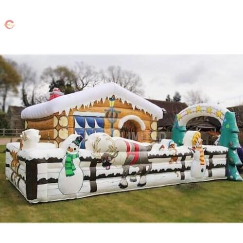 Free door shipping Christmas Santa Grotto Inflatable Christmas House for sale with blower