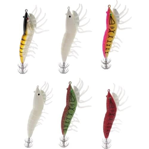 Bionics Squid Jigs Hooks Artificial Hard Fishing Lure Wood Shrimp White Bait