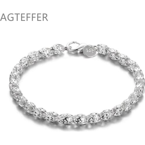 AGTEFFER 925 Sterling Silver Faucet Chain Bracelet For Women Man Wedding Engagement Party Fashion Jewelry
