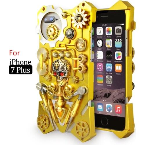 Armor Metal Aluminum pure copper Phone Cover For Iphone 6 7 8 Plus XS XR Max mechanical gear purely handmade Skull Phone shell
