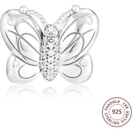 CKK 925 Sterling Silver Decorative Butterfly Charms Fits Original Bracelet Women Beads for Jewelry Making Perles