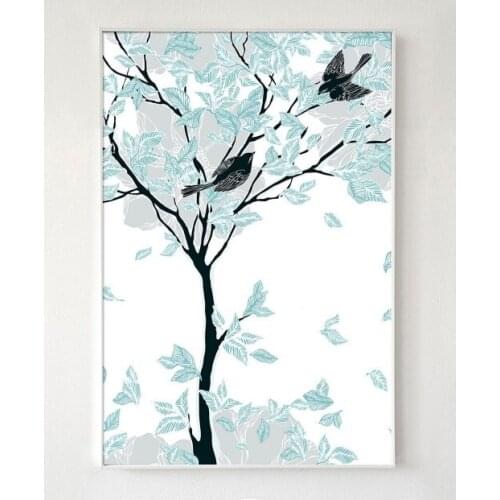 Nordic Style Mint Green Abstract Tree Decorative Paintings Modular Picture Wall Art Canvas Painting for Living Room No Framed