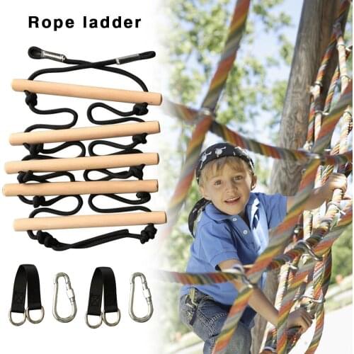 Wooden Climbing Rope Ladder Swing For Children Climbing Fun Toy Kids Sport Rope Swing Safe Fitness Toys Equipment Outdoor Garden