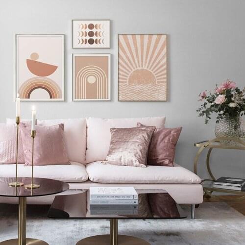 Mid Century Geometric Posters And Prints Abstract Landscape Rainbow Moon Phase Wall Art Canvas Painting Pictures For Home Decor