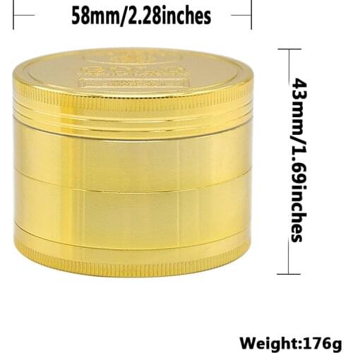 Four-layer 60mm zinc alloy gold medal grinder, metal cigarette grinder cigarette crusher tobacco shredder