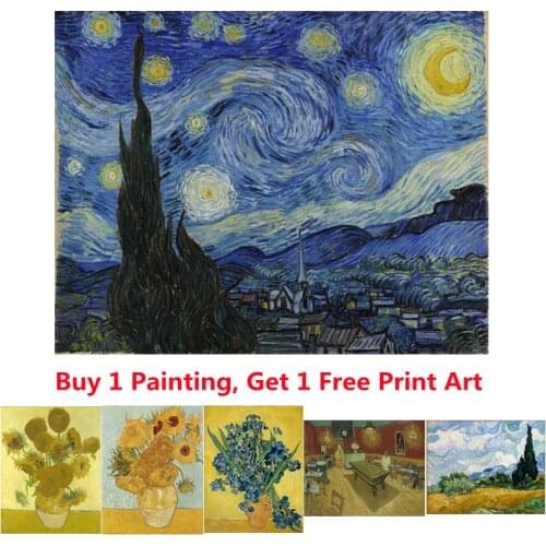 Hand Painted Oil Paintings Wall Decor on Canvas Starry Night by Vincent Van Gogh Landscape Art Reproduction for Living Room