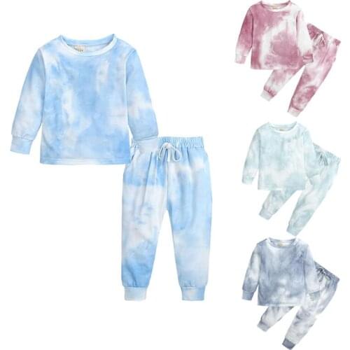 Fall Winter Tie Dye Set For Baby Boy Girl Cloth Christmas Kid Cotton T Shirt Top+Pant Casual 2PC Boutique Outfit Child Apparel