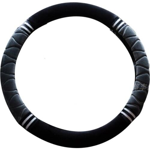 Leather Universal Car Steering-wheel Cover 38CM Auto Steering Wheel Covers Anti-Slip for Winter Long & Short Plush