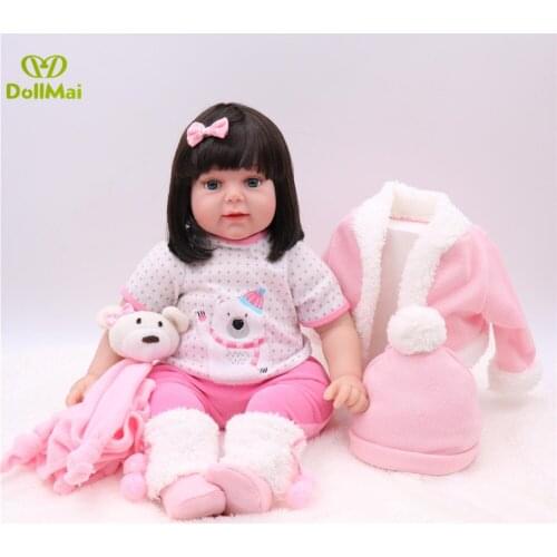 Newborn Bebe doll 22inch 55cm silicone reborn baby dolls adoras girl with pink winter clothing bebes reborn menina toy gift doll