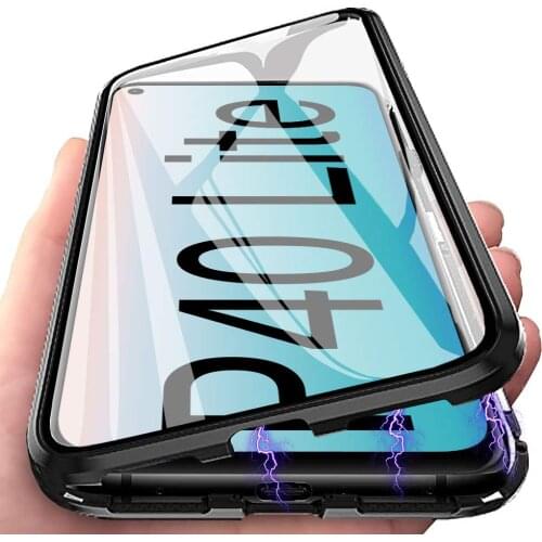 Magnetic Case for Huawei P40 Lite E P40 Pro P40 Cover Metal Bumper with Double Sided Tempered Glass 360° Protective Funda Coque