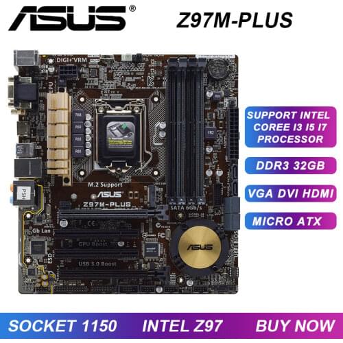 Z97M-PLUS For Asus Intel Z97 Z97M LGA 1150 Motherboard dual channel DDR3 Core i7 i5 i3 CPU Used Motherboard PCI-E X16 3.0 Slot