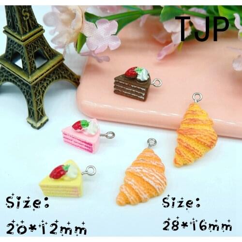 Kawaii Strawberry Cake Croissants Charms Pendants for DIY decoration bracelets necklace earring key chain Jewelry Making