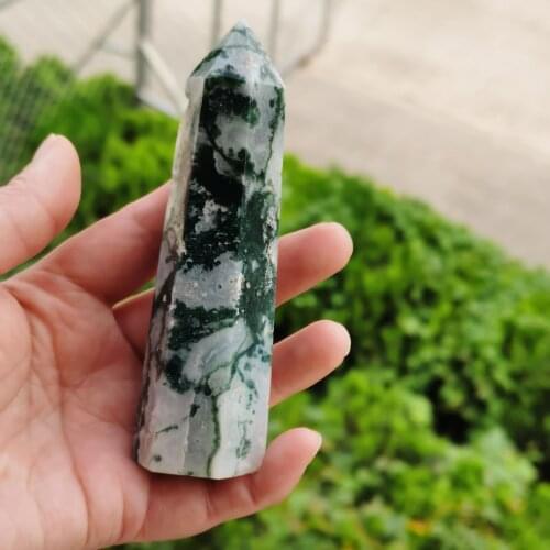 Natural Polished moss agate obelisk Tower healing crystal stone point For Healing