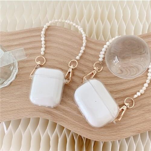 New Luxury Pearl Bracelet Keychain Earphone Case for Airpods 1 2 Pro Wireless Headphone Headset Soft Transparent Cover Gift