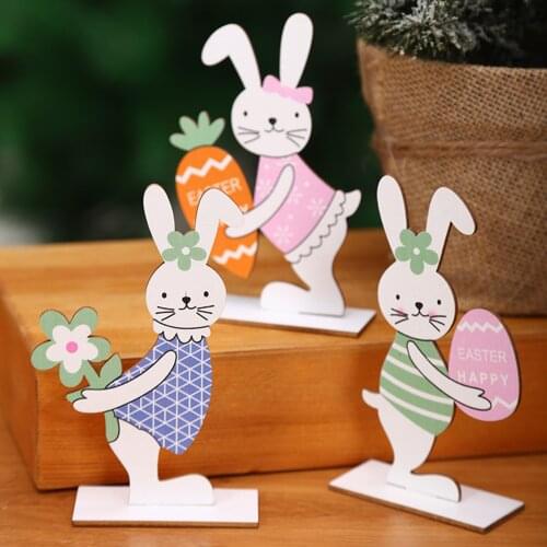 Easter Decoration Rabbit Wooden Home Table Decor Wooden Ornaments Happy Easter Party Favors Toys For Children