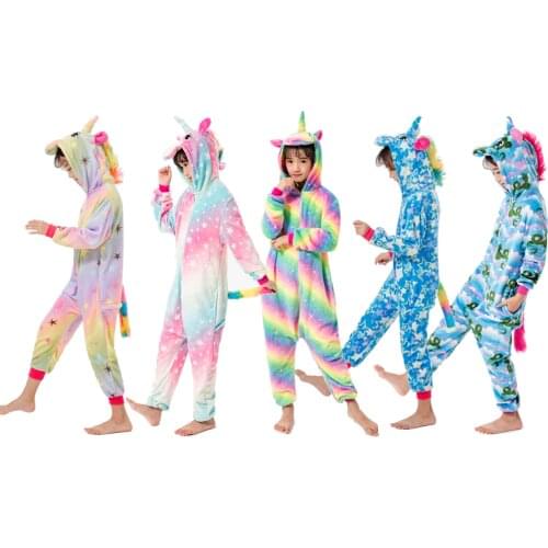 Kigurumi Kids Childrens unicorn Pajamas Boys Girls Winter Sleepwear Baby Flannel Panda Unicornio Stitch Cartoon Onesie Jumpsuit