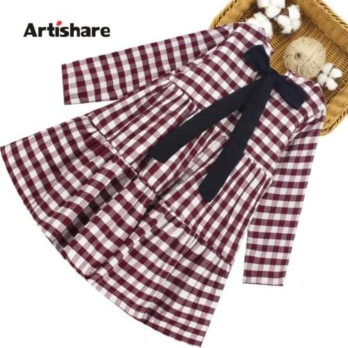 Dress For Girls Plaid Pattern Girls Dresses Big Bow Kid Dress Casual Style Childrens Girls Clothing 6 8 10 12 14