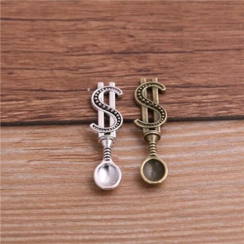 16PCS 9*37mm Two Colors Fashion Vintage "S" Sign Spoon Tableware Pendants Charms For Jewelry Making Charm
