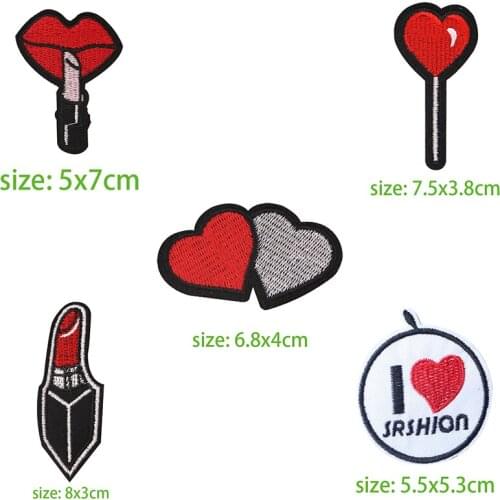 Heart-shaped lipstick lollipop love icon Embroidered Applique Patches for Clothing DIY Iron on Badge on the Backpack