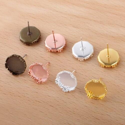 Blank Earrings Settings 12mm 15mm 20mm Round Crown Bezel tray stud Earrings Post Cabochon Bases DIY Findings Crafts