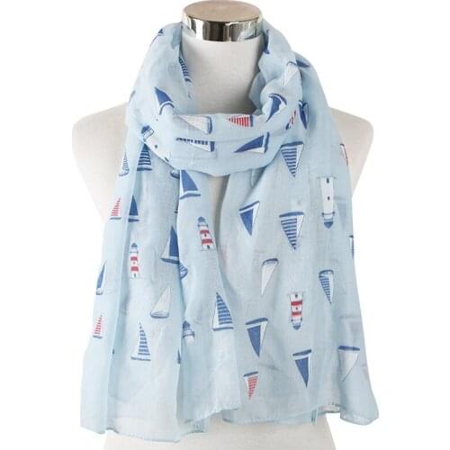 2021 New Sail Boat Print Scarf Shawls Long Soft Sailing Pattern Beach Scarves Hijab Wrap 4 Color