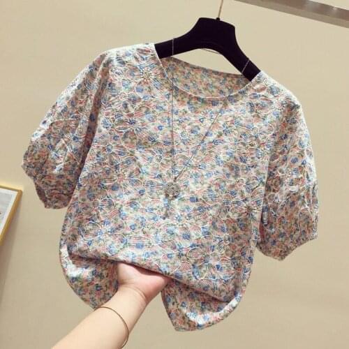 Floral chiffon shirt womens short-sleeved 2021 new summer French temperament casual western style shirt all-match shirt